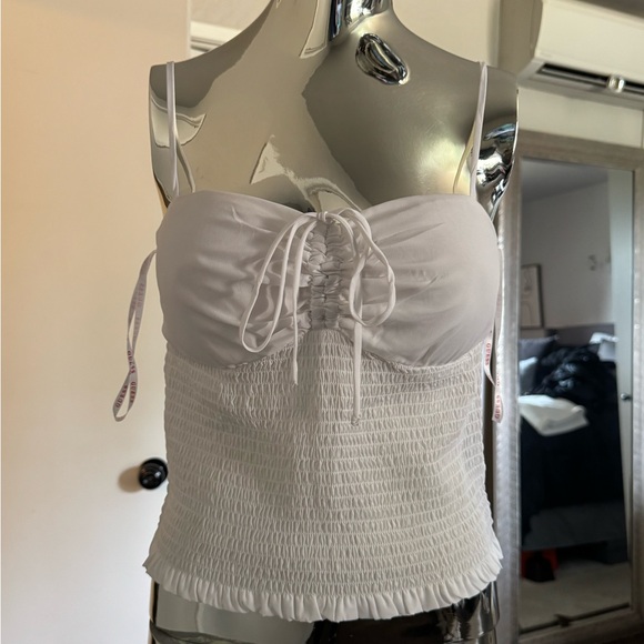 Guess White Smocked Tank Top - Picture 1 of 2